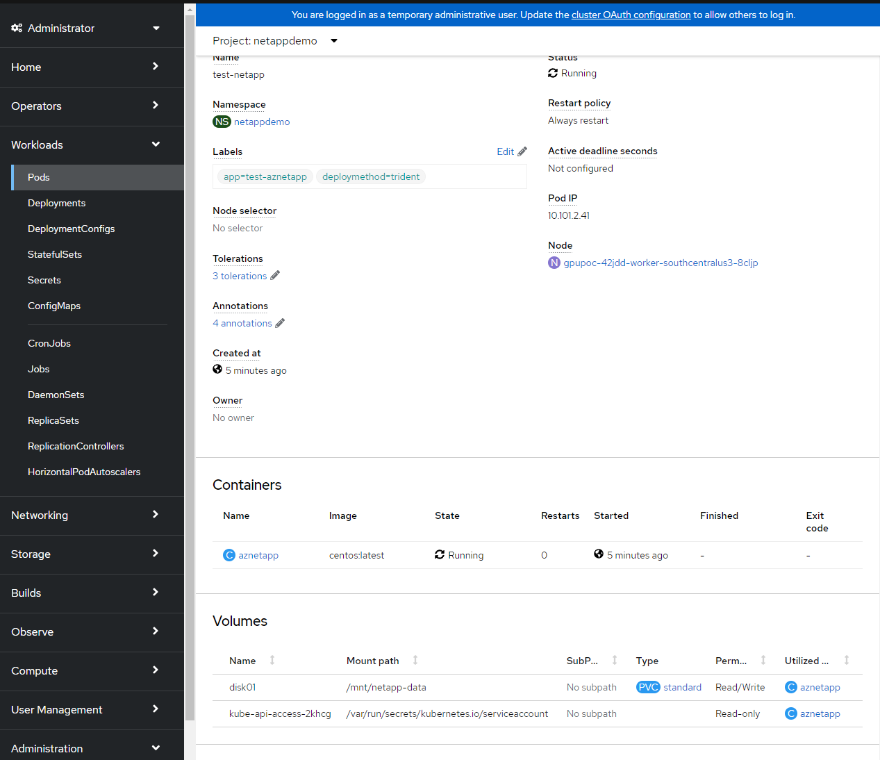 Netapp Trident Demo Container